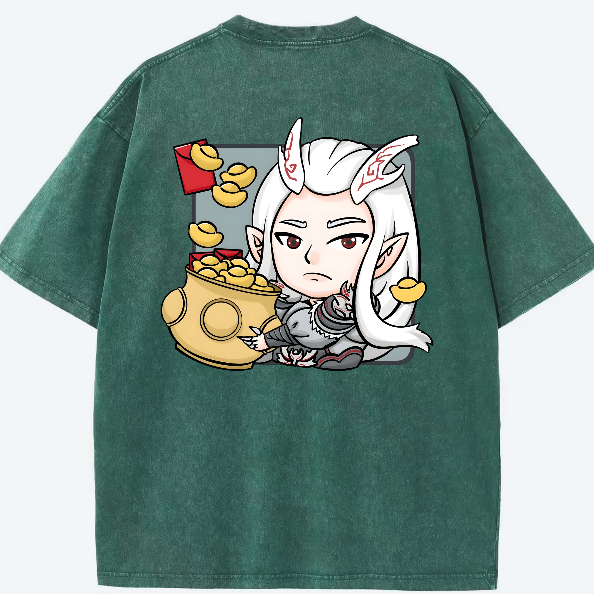 （画像用） Ne Zha 2 ナタ 魔童の大暴れ 綿100% ヴィンテージ風 半袖Tシャツ（背面プリント）